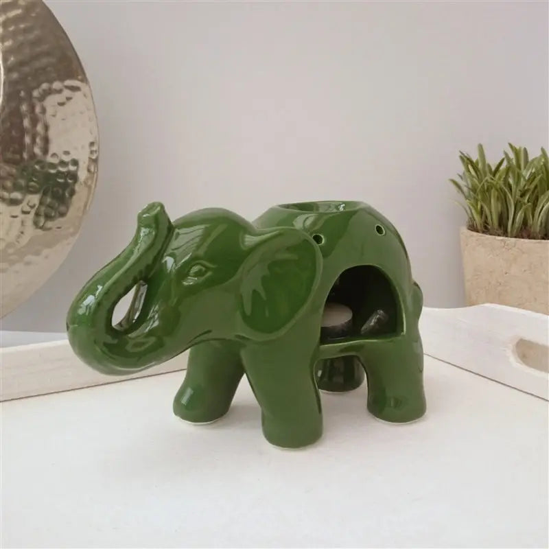 Large Elephant Ceramic Wax Melter - Green - Melanin Minds
